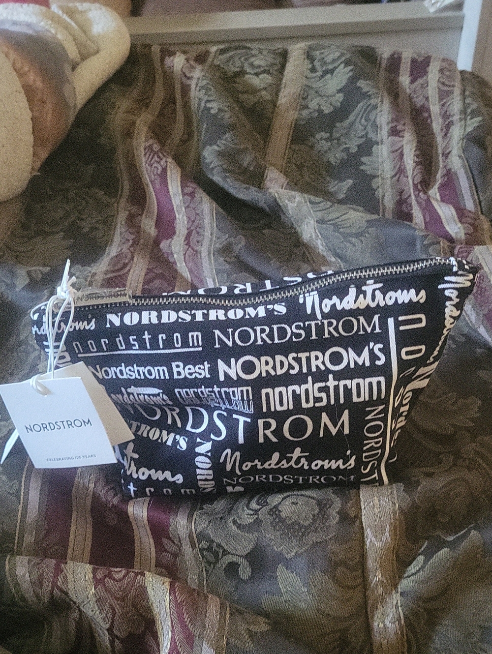 Norstrum Beautuful Large Makeup Cloth Bag Black White Filed To Rim With Perfume
